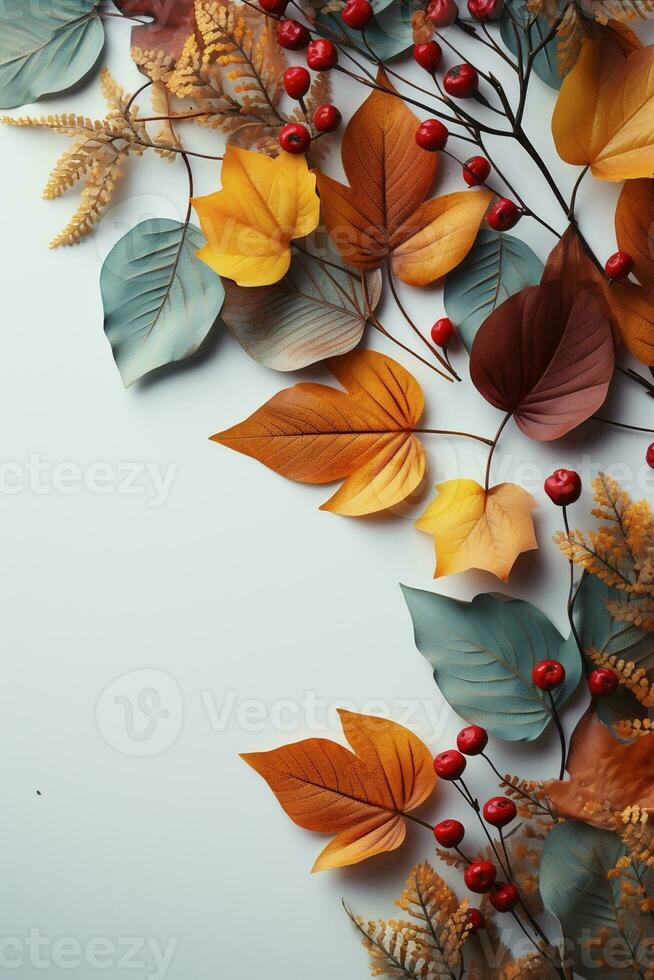 Colorful autumn leaves background, created with generative AI photo