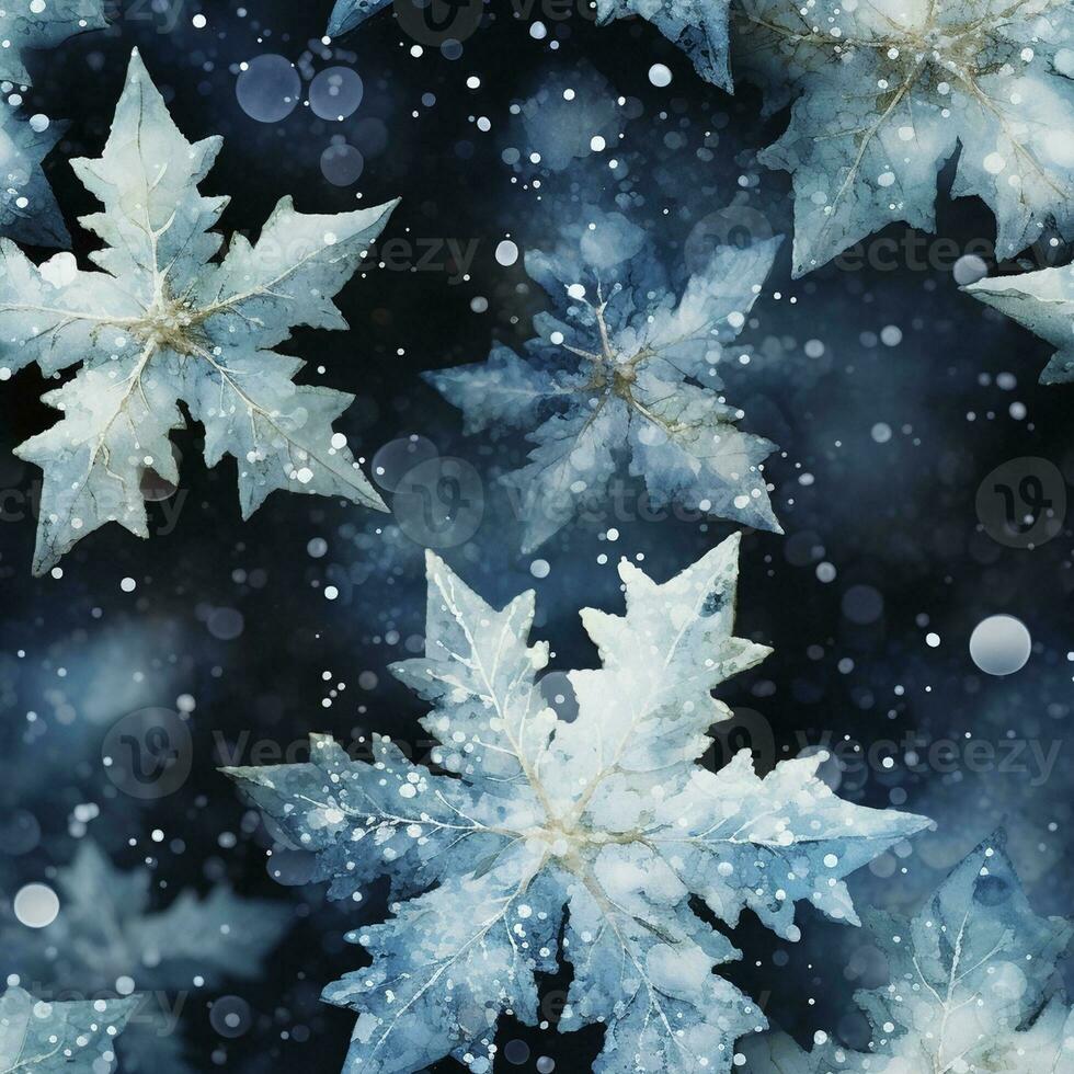 Snowflakes on blue in watercolor style seamless pattern, created with generative AI photo