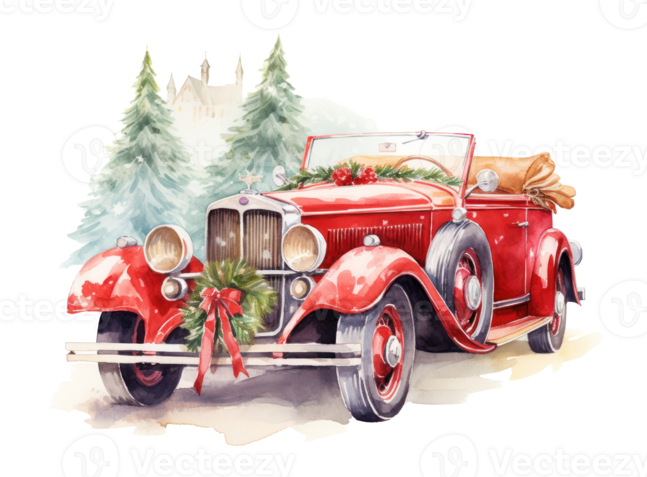 voiture de noel vintage png