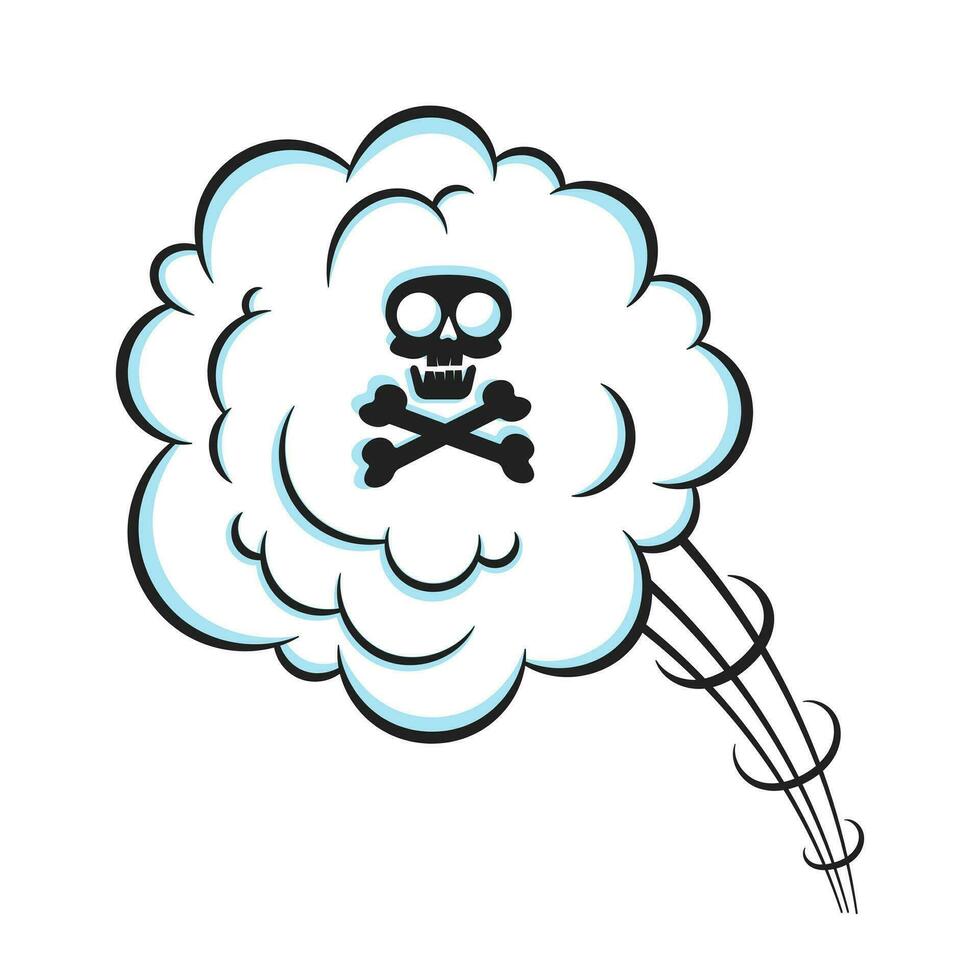 Fart smoke smelling cloud with skull and crossing bones. vector