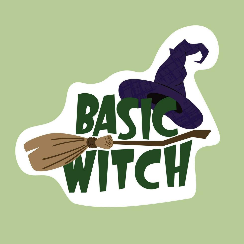 Halloween themed isolated sticker with lettering Basic Witch vector
