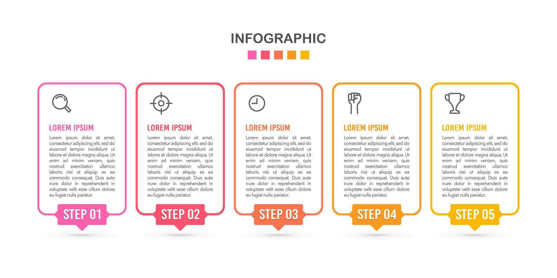 5-step thin line frame infographic design templates. Business workflow project. Vector illustration.