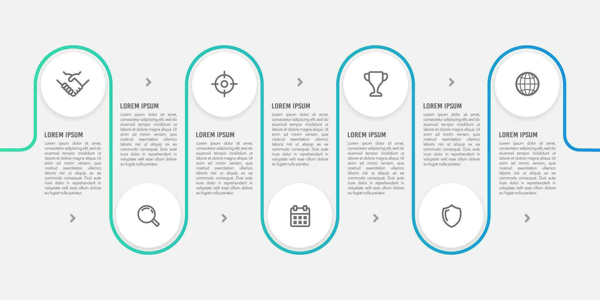 7 processed thin curve infographic design templates. Business workflow project. Vector illustration.