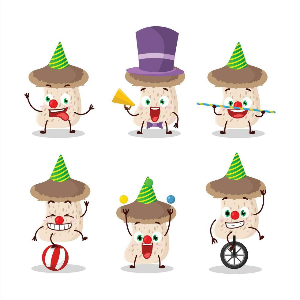 Cartoon character of shiitake mushroom with various circus shows vector