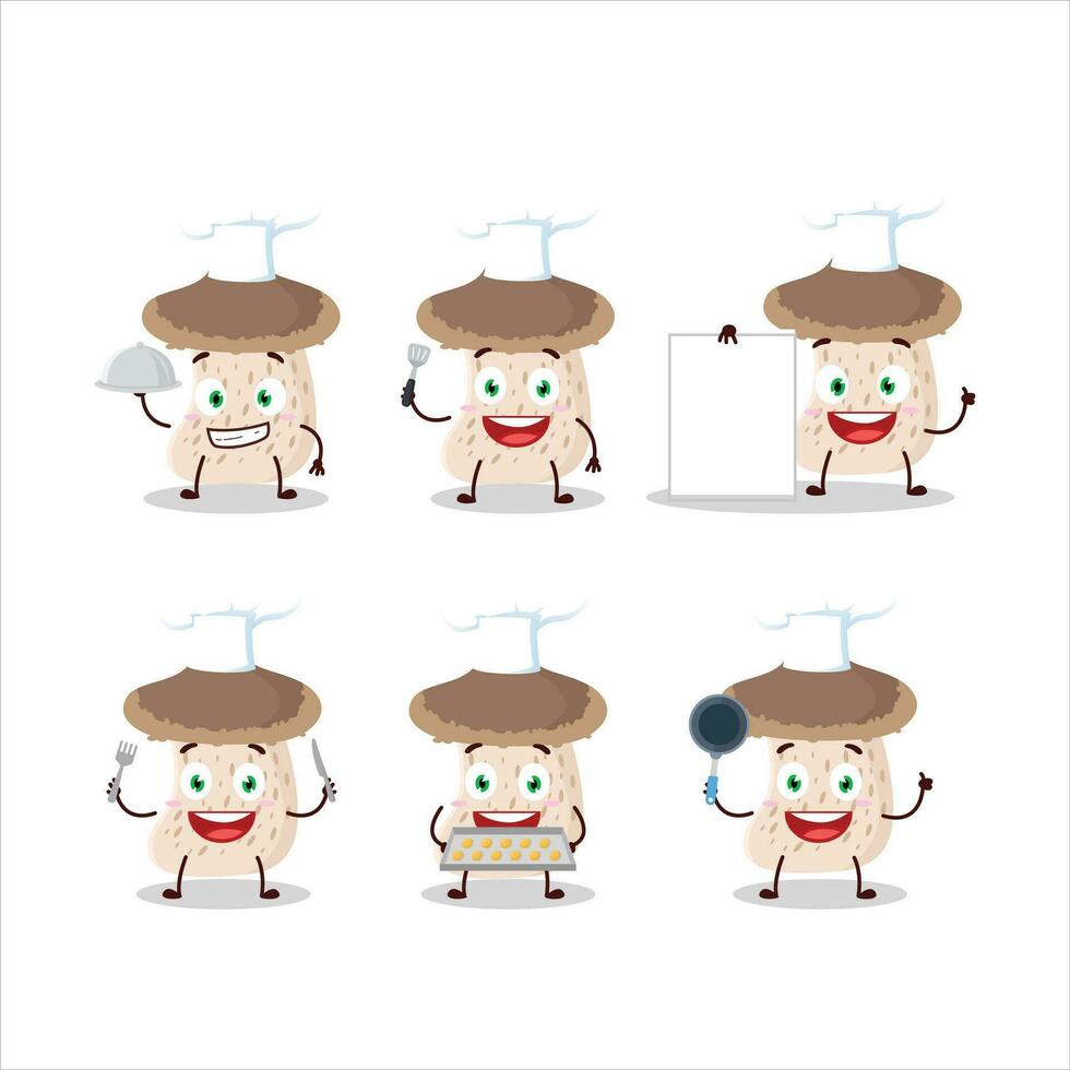 Cartoon character of shiitake mushroom with various chef emoticons vector