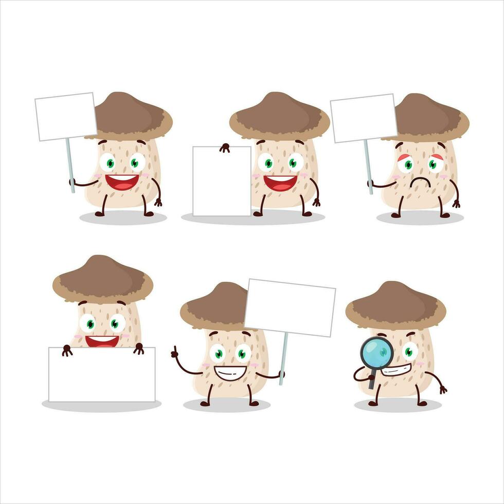 Shiitake mushroom cartoon character bring information board vector