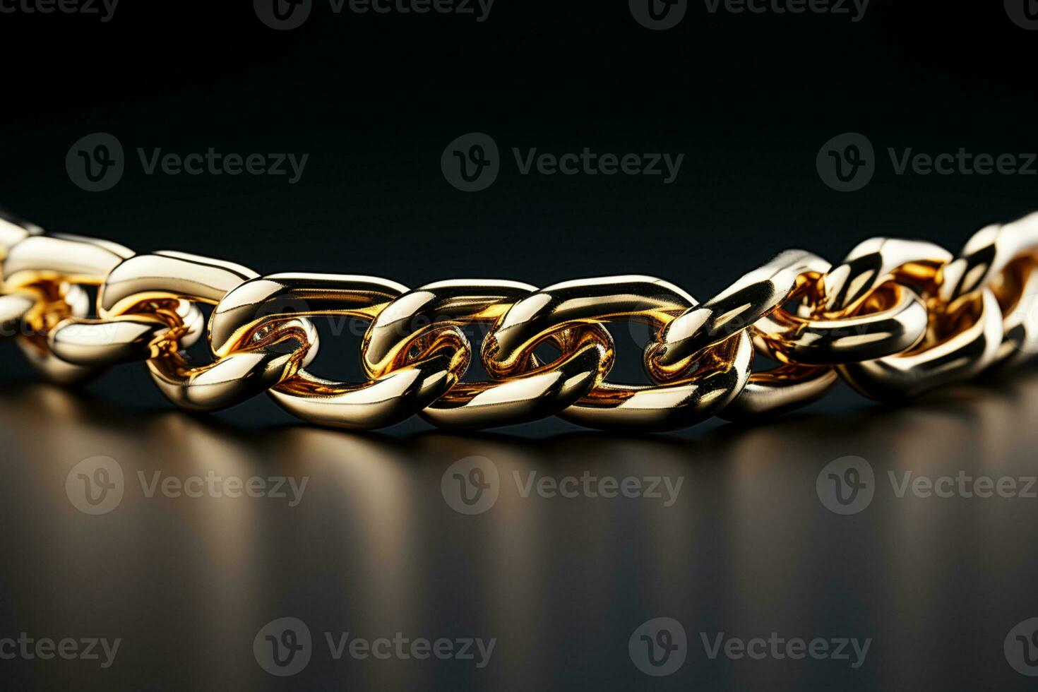 Isolated chain, accented by a single gold link - white background AI Generated photo