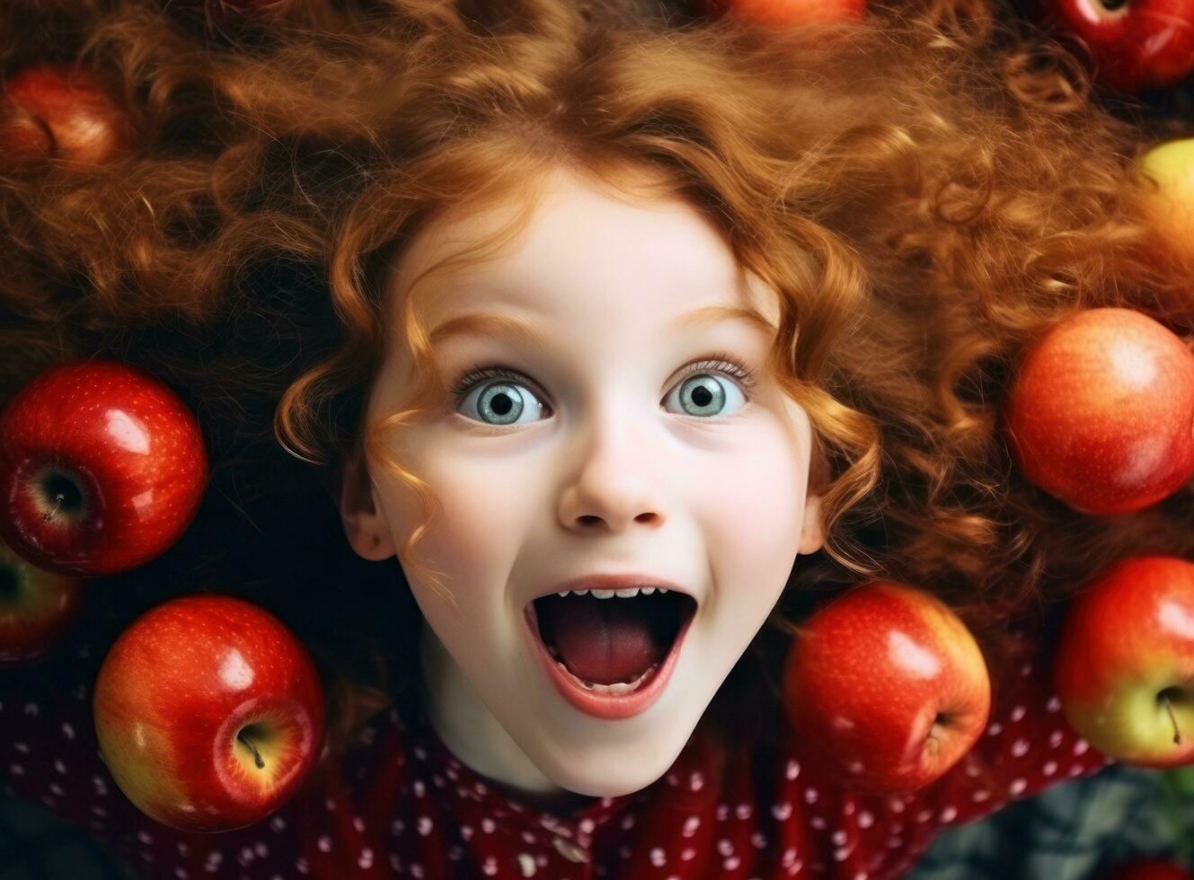 Little girl with red apples photo