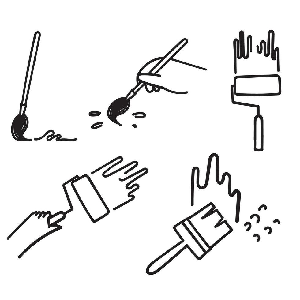 hand drawn doodle Set of Brushes and Painting Related illustration vector