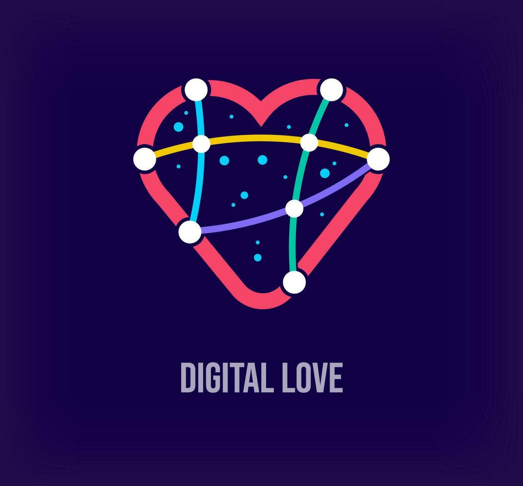 Creative digital heart enterprise design. Unique color transitions. Unique virtual technology and connection template. vector