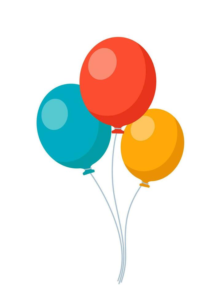 Bunch of balloons for birthday and party. Flying ballon with rope. Flat icon for celebrate and carnival. Vector illustration.