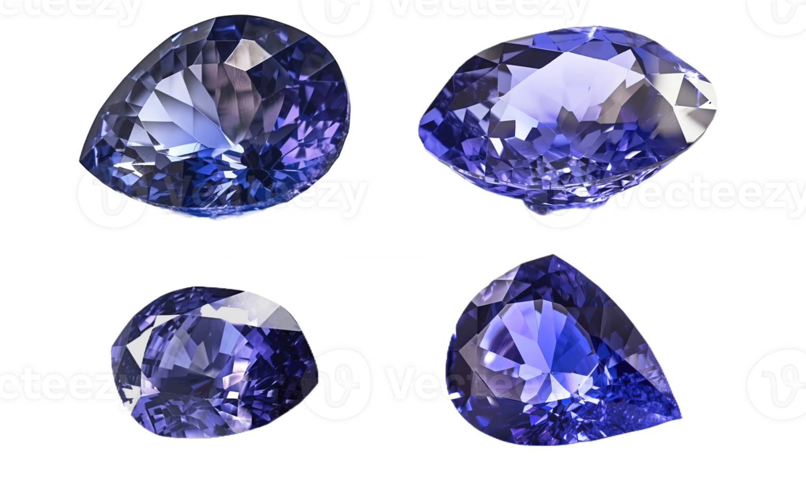 Set Tanzanite rare precious natural geological stone on a transparent background, png. AI generated. png