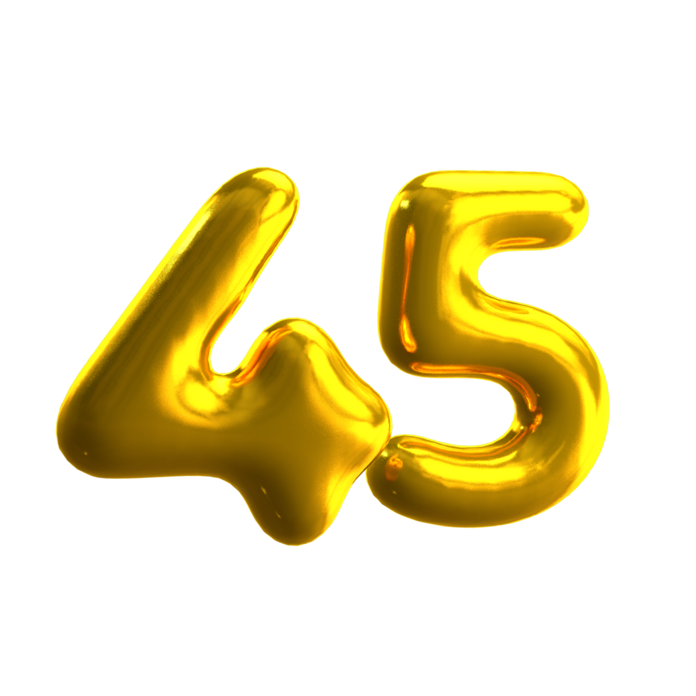 Number 45 3D render with gold material png