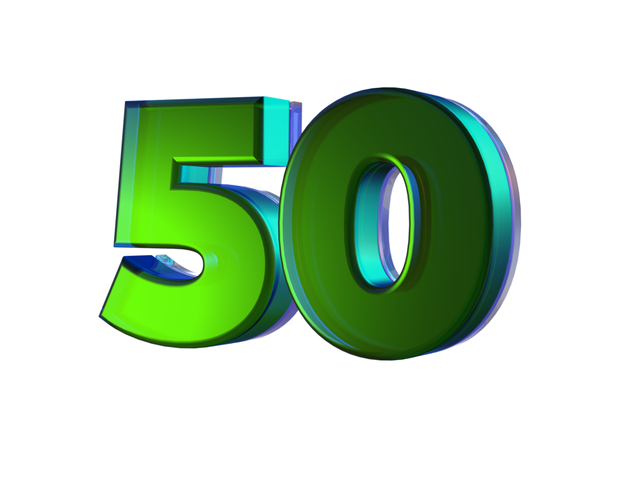 Number 50 3D render with Green color png