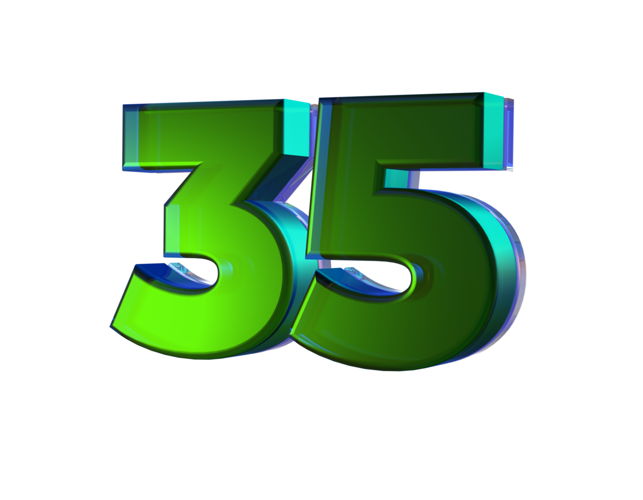 Number 35 3D render with Green color png
