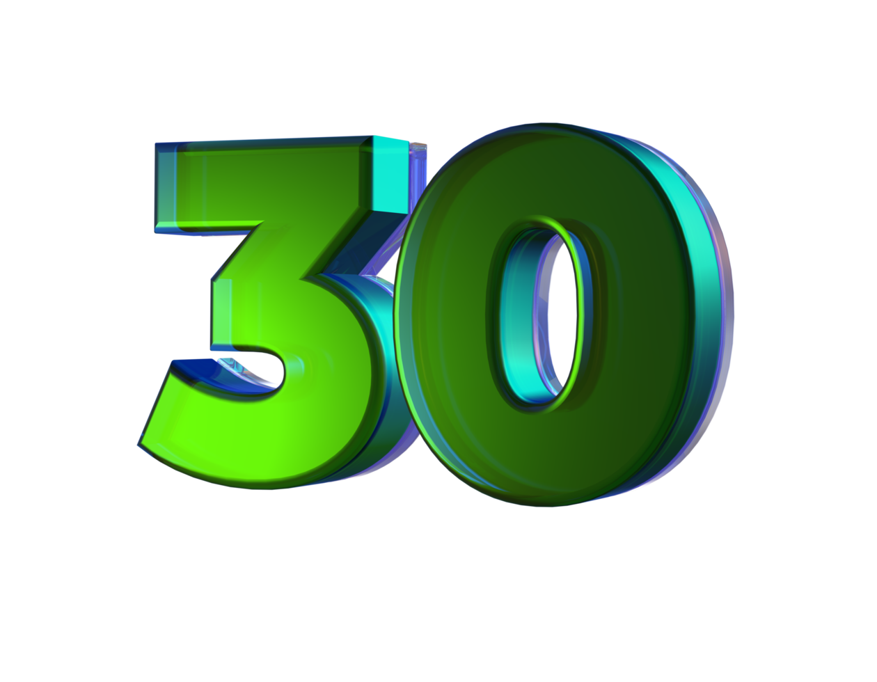 Number 30 3D render with Green color png