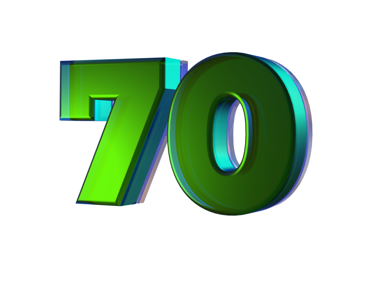 Number 70 3D render with Green color png