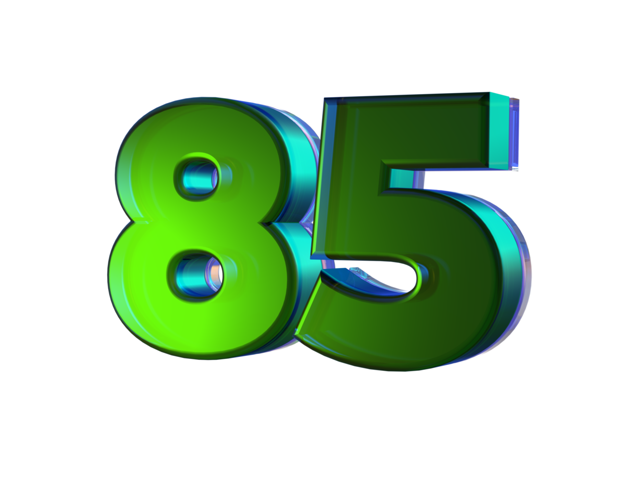 Number 85 3D render with Green color png