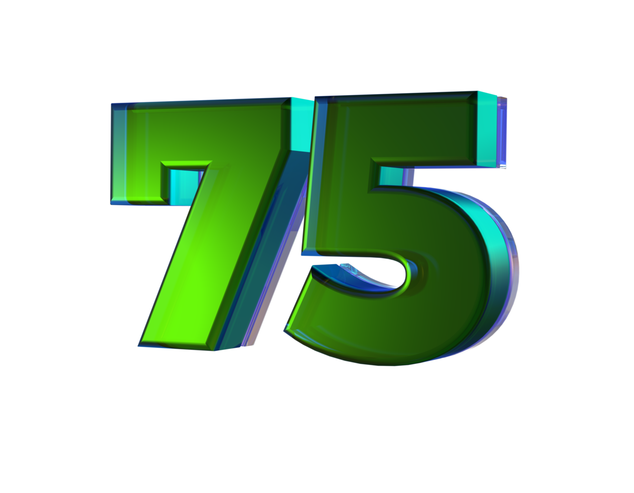 Number 75 3D render with Green color png