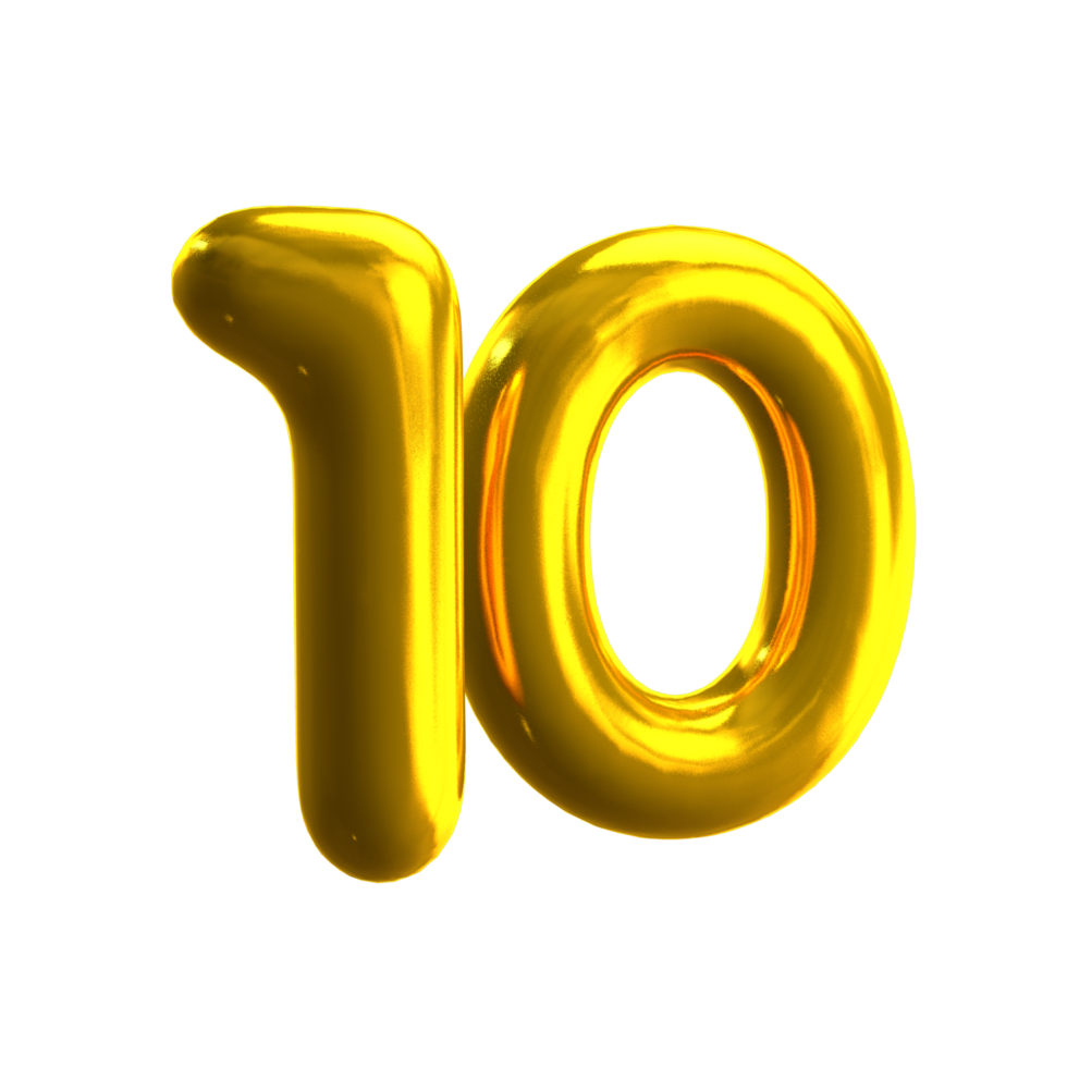 número 10 3d hacer con oro material png