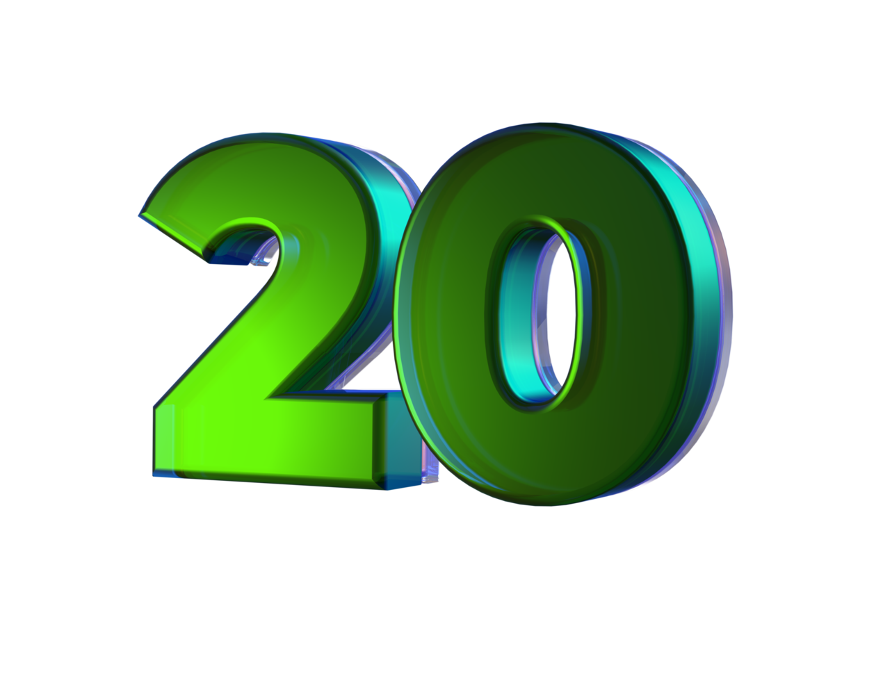 Number 20 3D render with Green color png