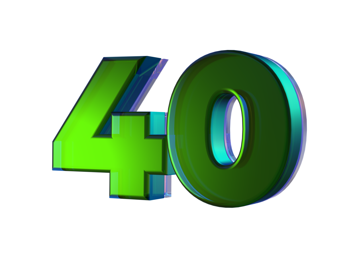 Number 40 3D render with Green color png