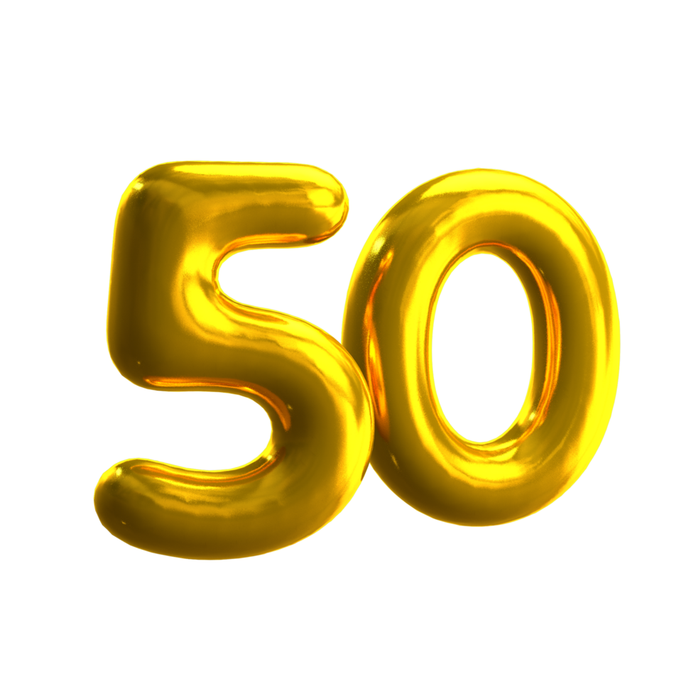 Number 50 3D render with gold material png