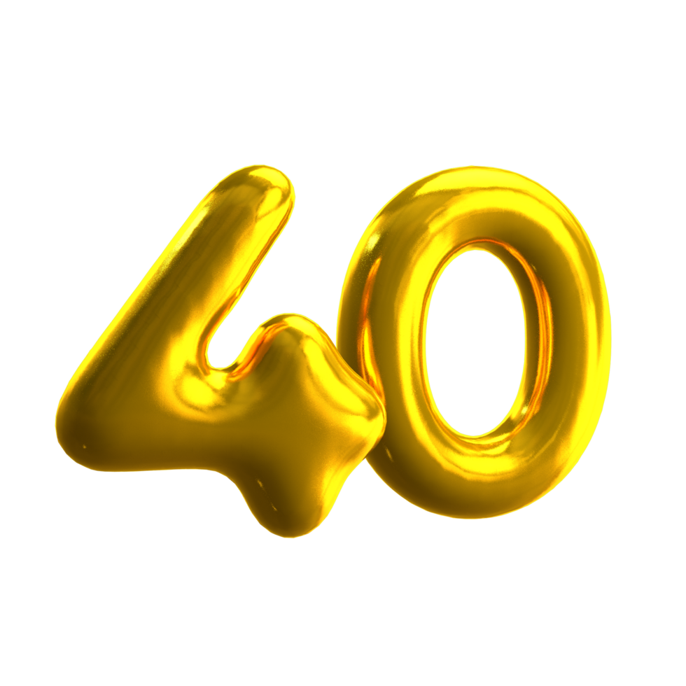 Number 40 3D render with gold material png