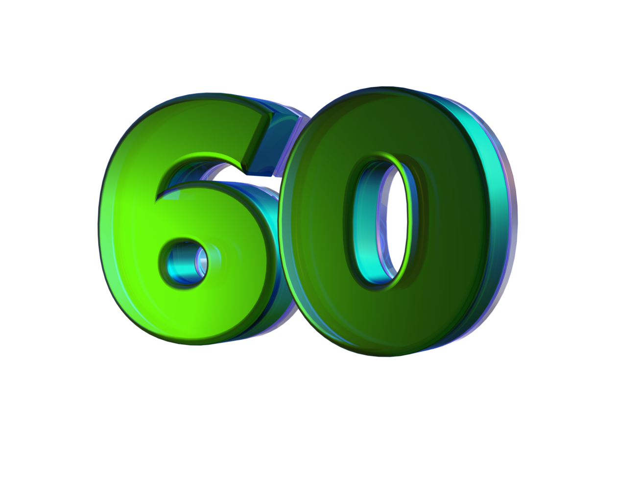 Number 60 3D render with Green color png