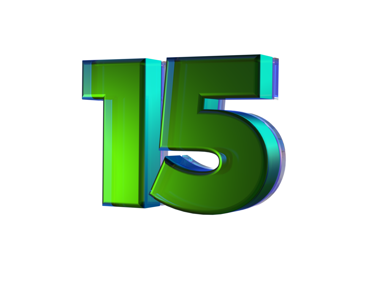Number 15 3D render with Green color png