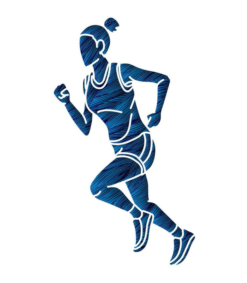 un mujer comienzo corriendo acción maratón corredor dibujos animados hembra correr deporte gráfico vector