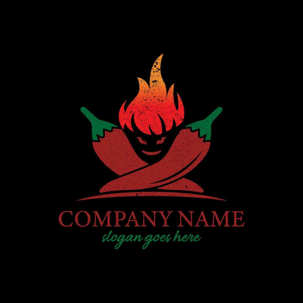 Spicy Red Chili Pepper logo design, retro hot grill food and restaurant icon, Red fire vector illustration