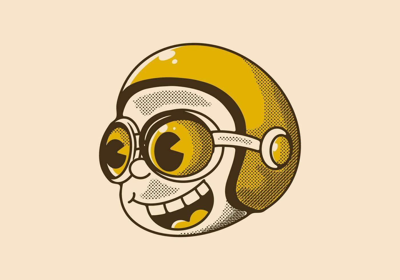 Retro illustration of a boy head wearing helmet vector