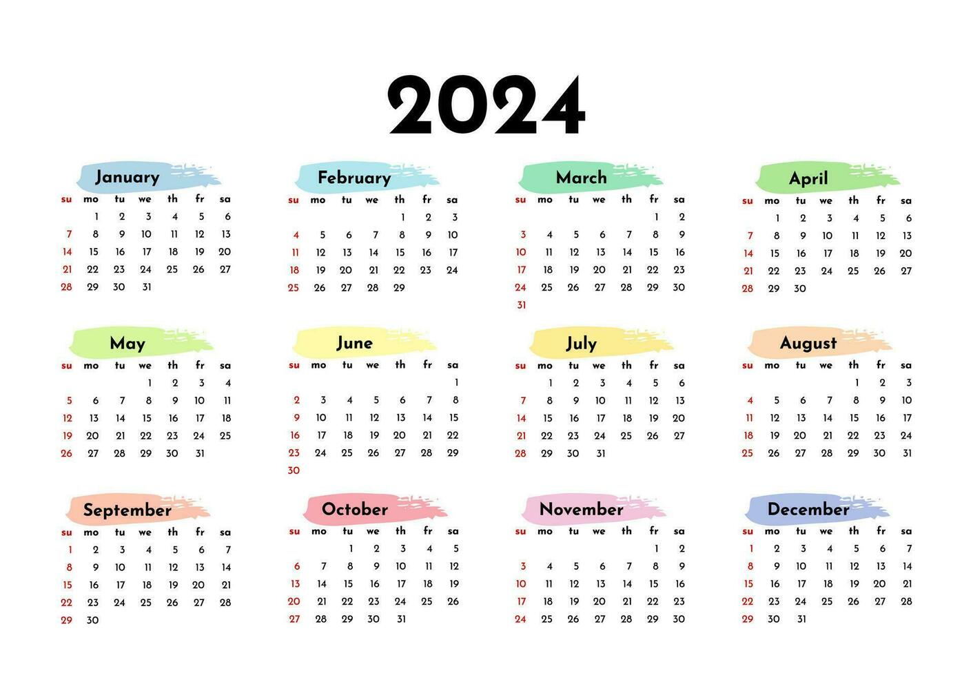 Calendar for 2024 isolated on a white background vector