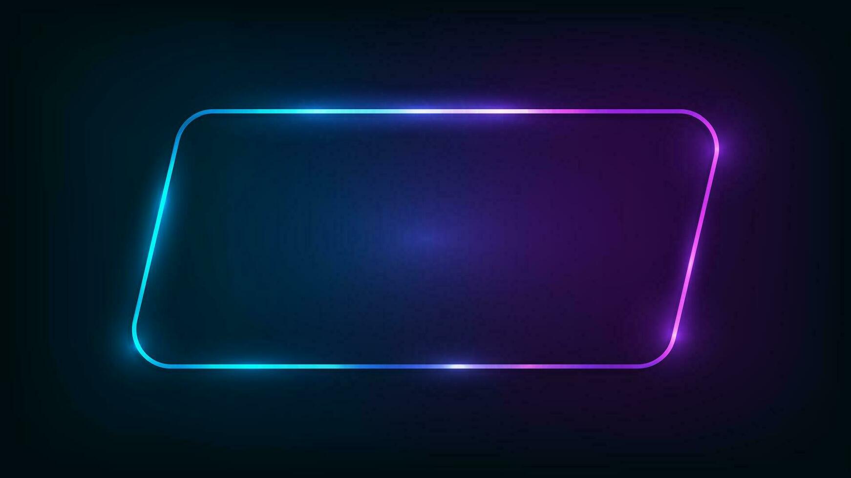 Neon rounded parallelogram frame with shining effects on dark background. Empty glowing techno backdrop. Vector illustration.