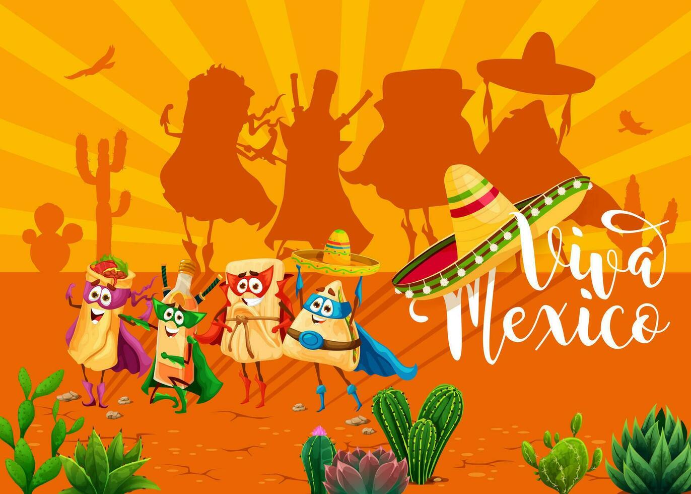 Viva Mexico banner with mexican tex mex characters vector