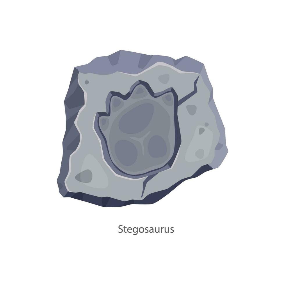 Ancient stegosaurus dinosaur footprint fossil vector