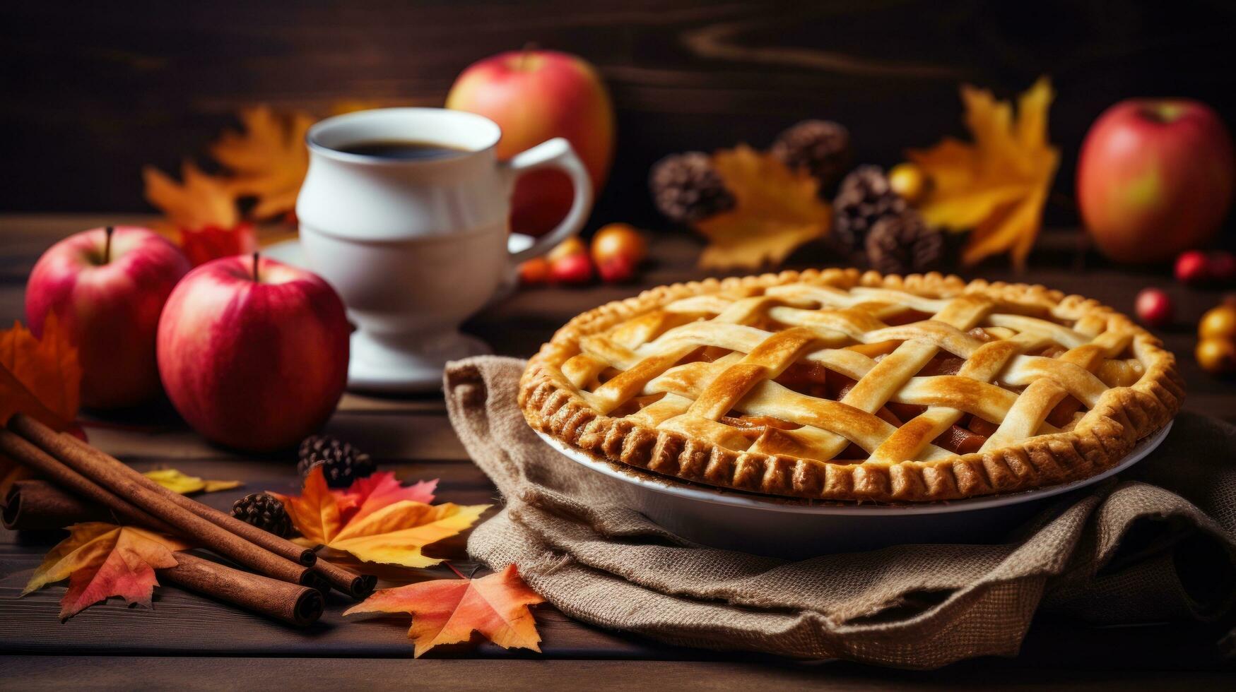 Autumn background with apple pie photo