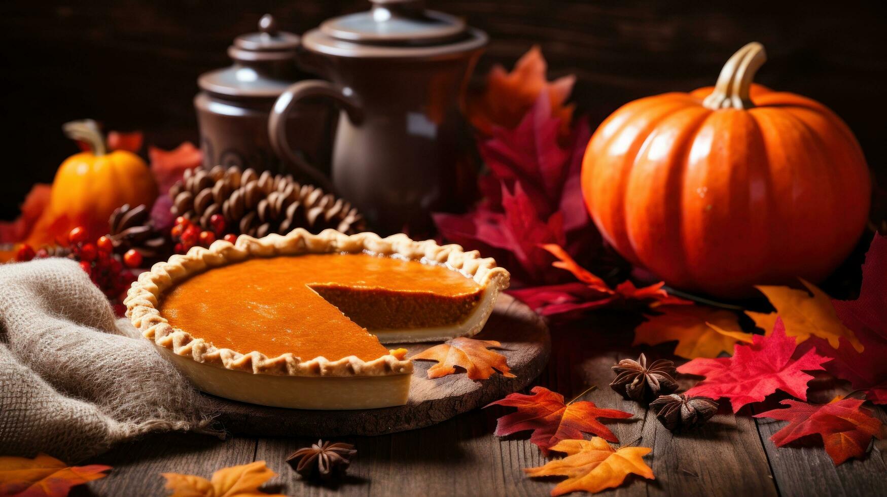 Autumn background with pumpkin pie photo