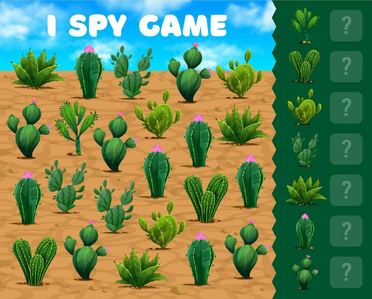 I spy game worksheet with mexican prickly cactus vector