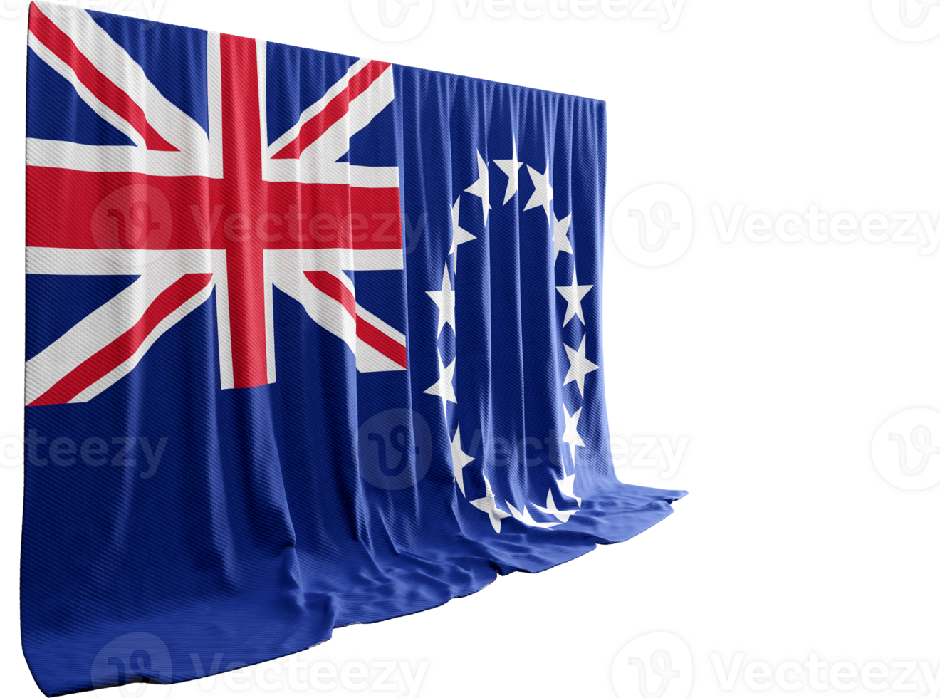 Cook Islands Flag Curtain in 3D Rendering Showcasing Cook Islands' Beauty png