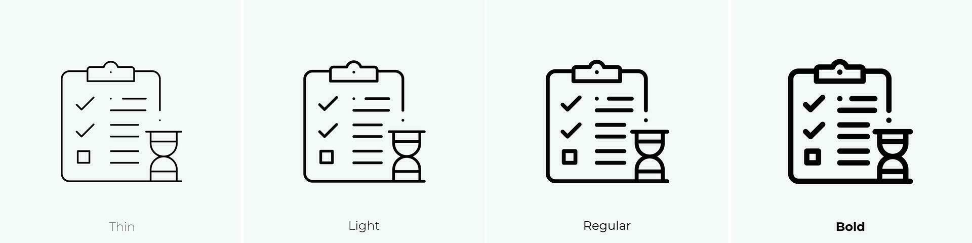 prueba icono. delgado, luz, regular y negrita estilo diseño aislado en blanco antecedentes vector