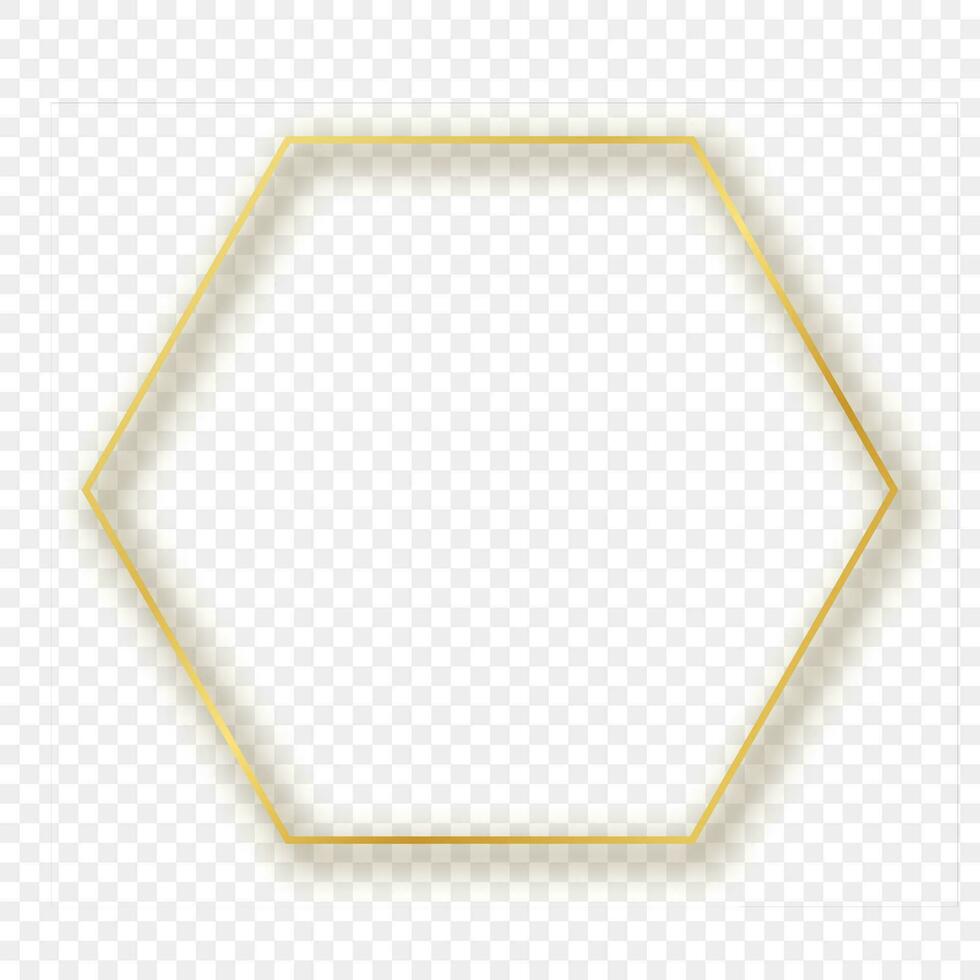 Gold glowing hexagon frame with shadow vector