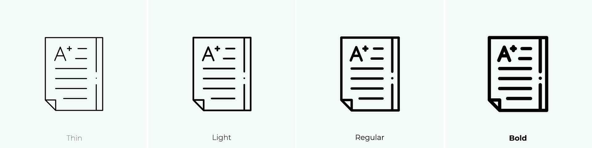 prueba icono. delgado, luz, regular y negrita estilo diseño aislado en blanco antecedentes vector