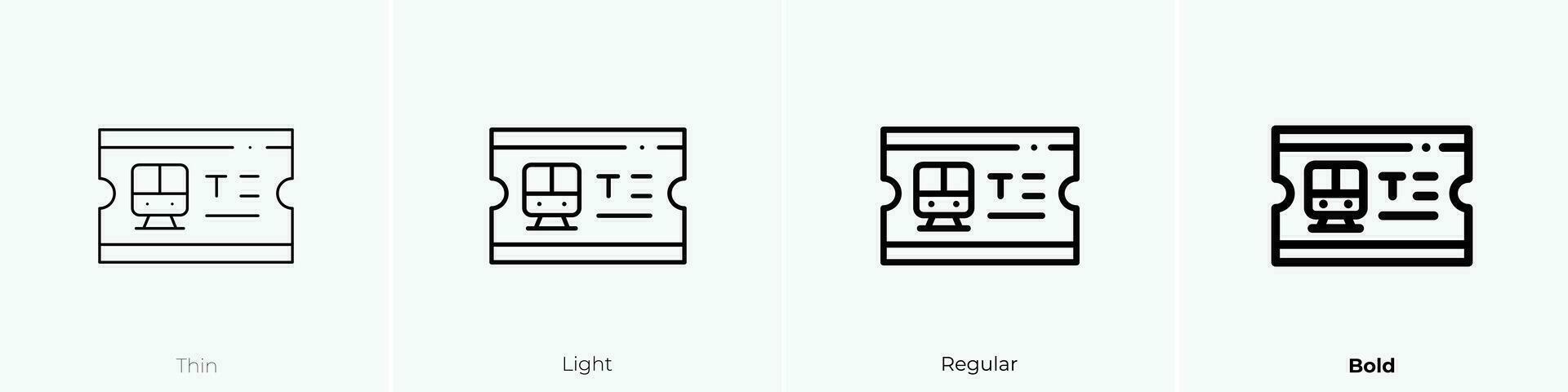 tren boleto icono. delgado, luz, regular y negrita estilo diseño aislado en blanco antecedentes vector