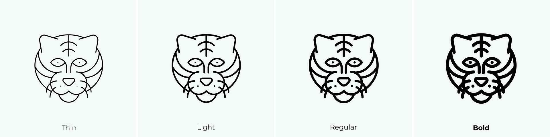 Tigre icono. delgado, luz, regular y negrita estilo diseño aislado en blanco antecedentes vector