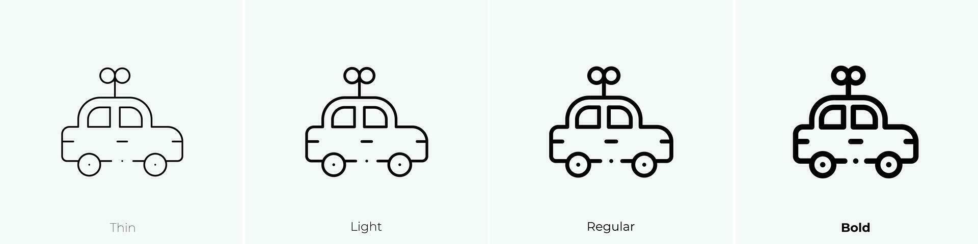 juguete coche icono. delgado, luz, regular y negrita estilo diseño aislado en blanco antecedentes vector