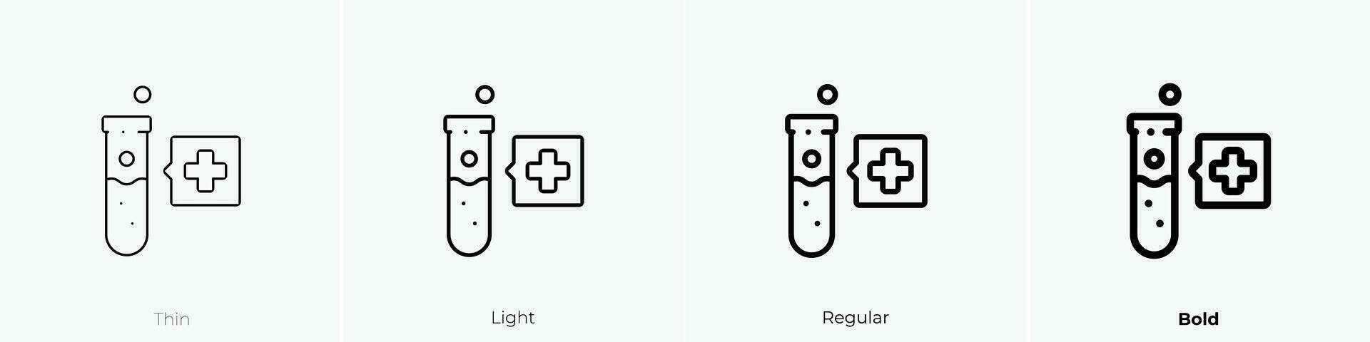 prueba tubo icono. delgado, luz, regular y negrita estilo diseño aislado en blanco antecedentes vector