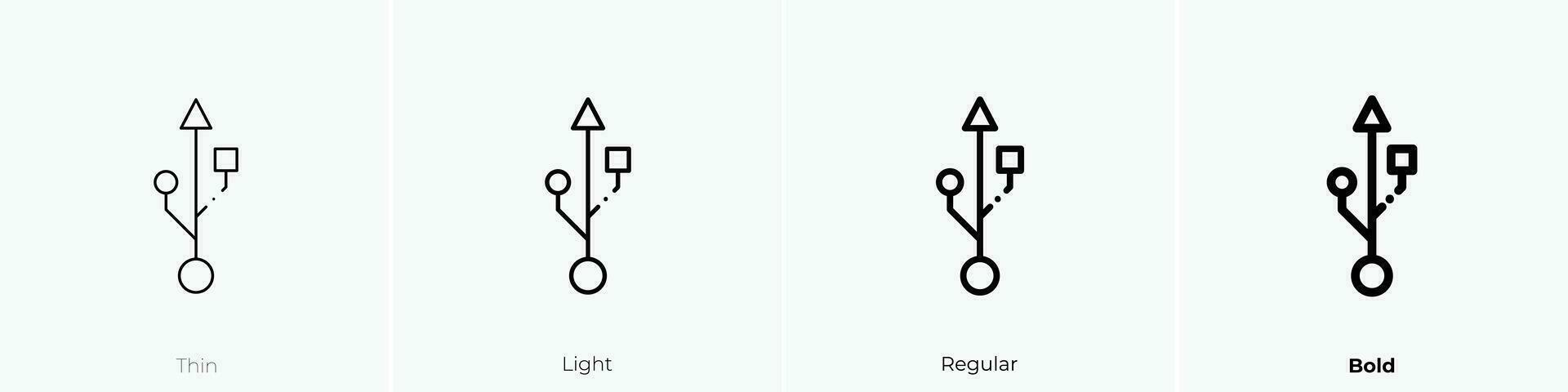 usb icon. Thin, Light, Regular And Bold style design isolated on white background vector