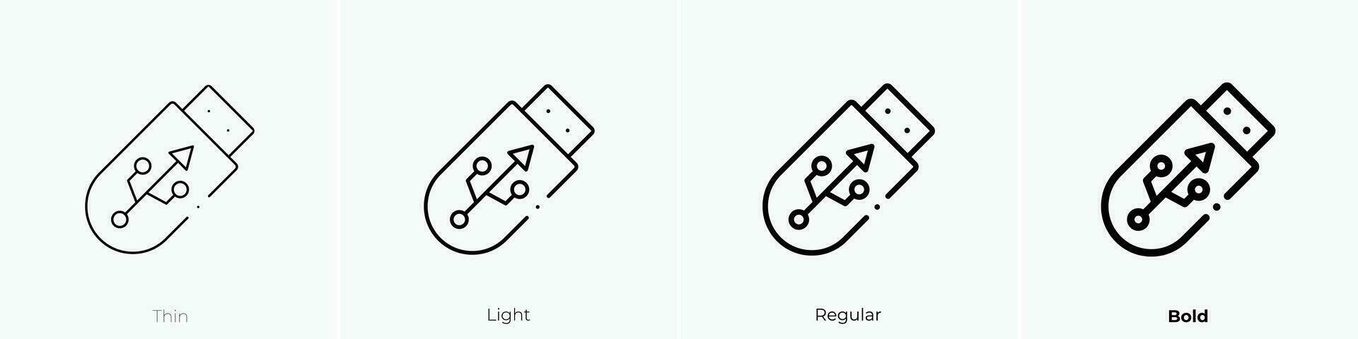 USB destello conducir icono. delgado, luz, regular y negrita estilo diseño aislado en blanco antecedentes vector